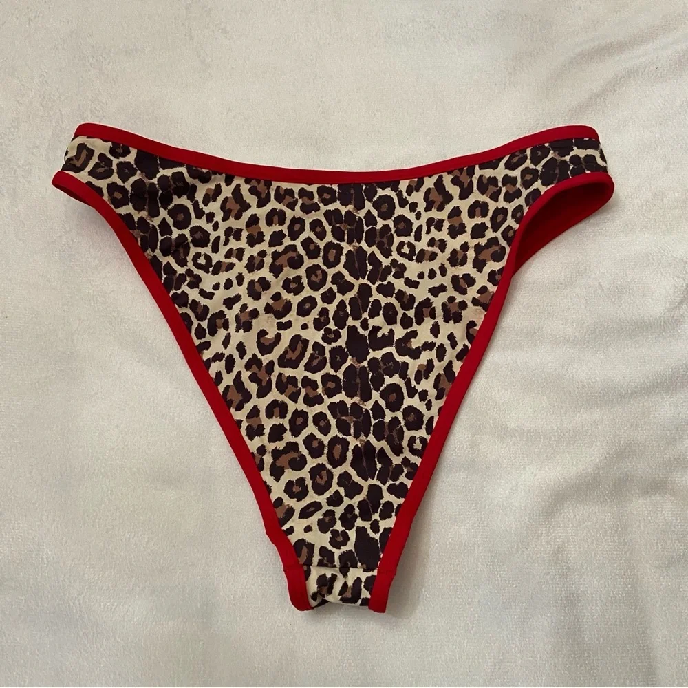 Frankie's Bikinis Leopard Print Bikini Bottoms with Red Trim